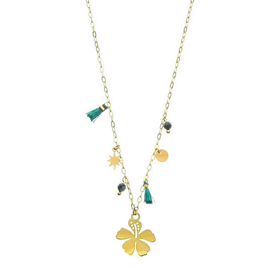 Collier pour femme - acier pierre naturelle - Pétale - Turquoise d'Afrique