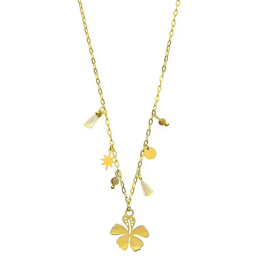 Collier pour femme - acier pierre naturelle - Pétale - Oeil de tigre