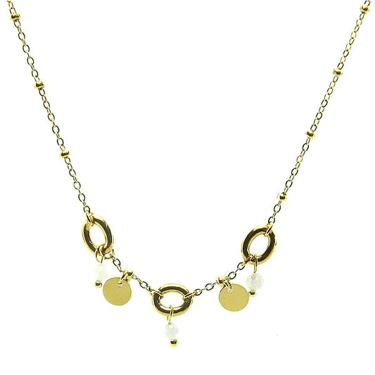 Collier acier 316 inoxydable 3 anneaux pierre naturelle de lune