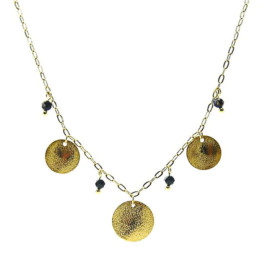 Collier pour femme - acier pierre naturelle - 3 disques - Agate noir