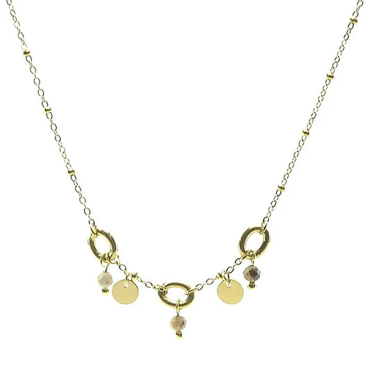 Collier acier 316 inoxydable 3 anneaux pierre naturelle jaspe