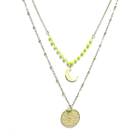 Collier acier inoxydable breloques pierre naturelle cristal vert