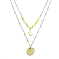 Collier acier inoxydable breloques pierre naturelle cristal vert