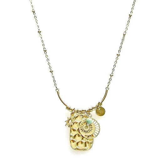 Collier pour femme acier étoile breloques pierre naturelle Turquoise d'afrique