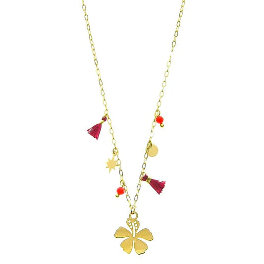 Collier pour femme - acier pierre naturelle - Pétale - Agate rouge