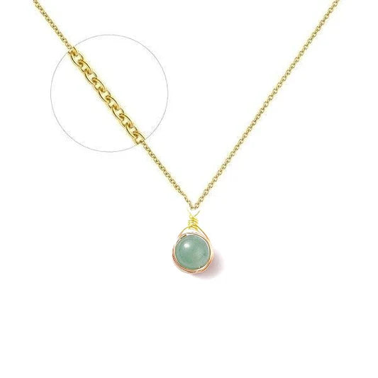 Collier plaqué or pierre naturelle 9 mm aventurine