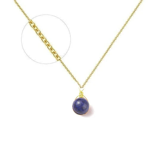 Collier plaqué or pierre naturelle 9 mm lapis lazuli