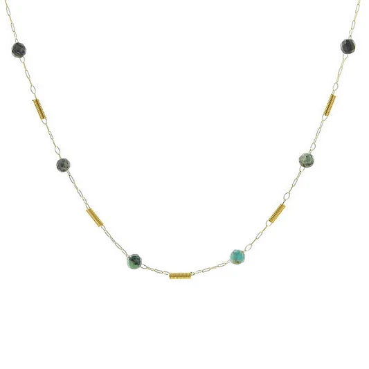 Collier pour femme pierre naturelle acier breloques Turquoise d'Afrique