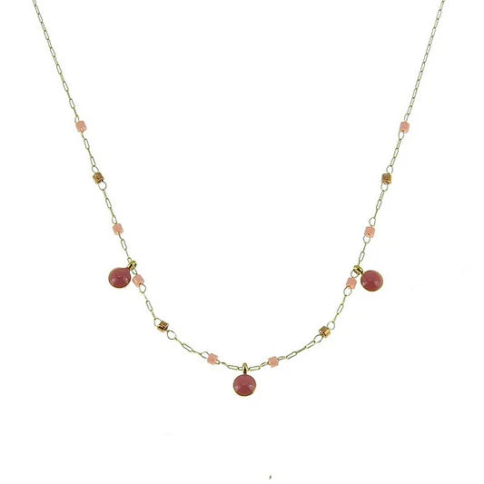 Collier acier inoxydable fin avec breloque email pierre naturelle rhodonite