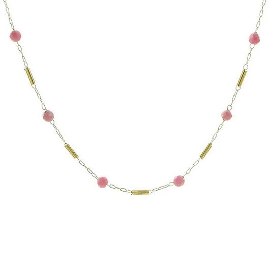 Collier pour femme pierre naturelle acier breloques Rhodonite