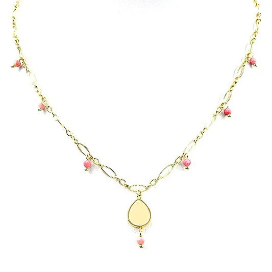 Collier pour femme pierre naturelle pendentif paillette Rhodonite