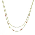 Collier acier inoxydable breloques pierre naturelle rhodonite et nacre
