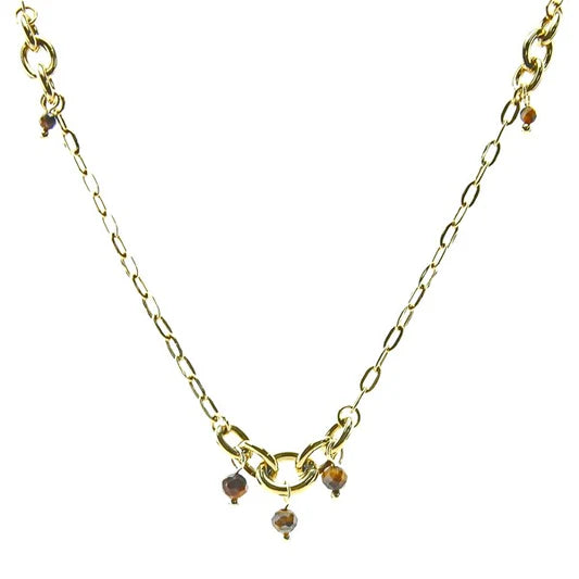 Collier pour femme - chaîne acier - pierre naturelle - Oeil de tigre