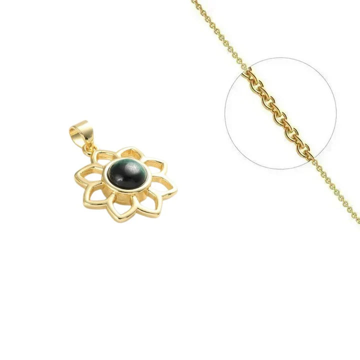 Collier acier inoxydable fleur pierre naturelle malachite