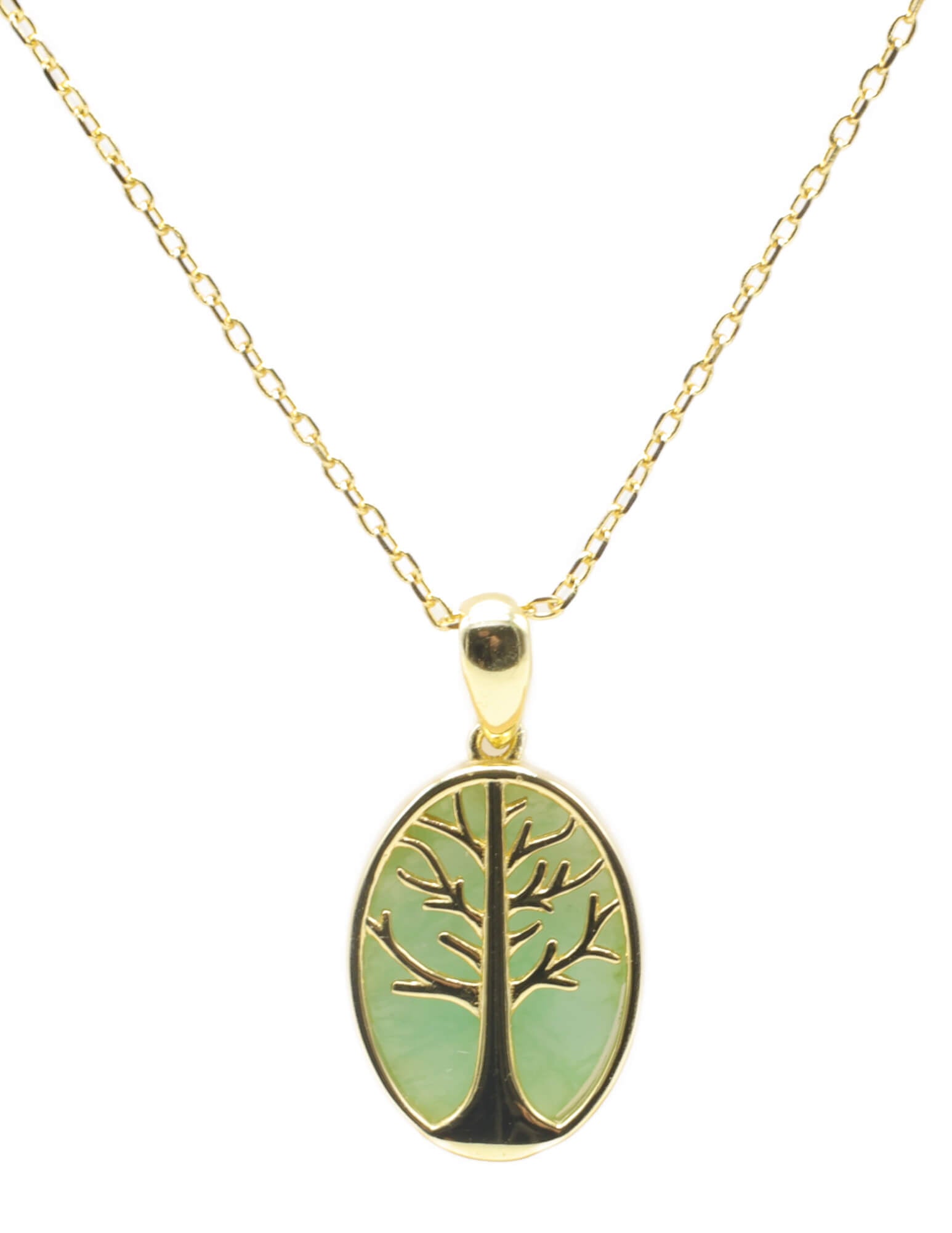 Collier Argent 925 Jade Verte & Arbre de Vie - Plaquage Or
