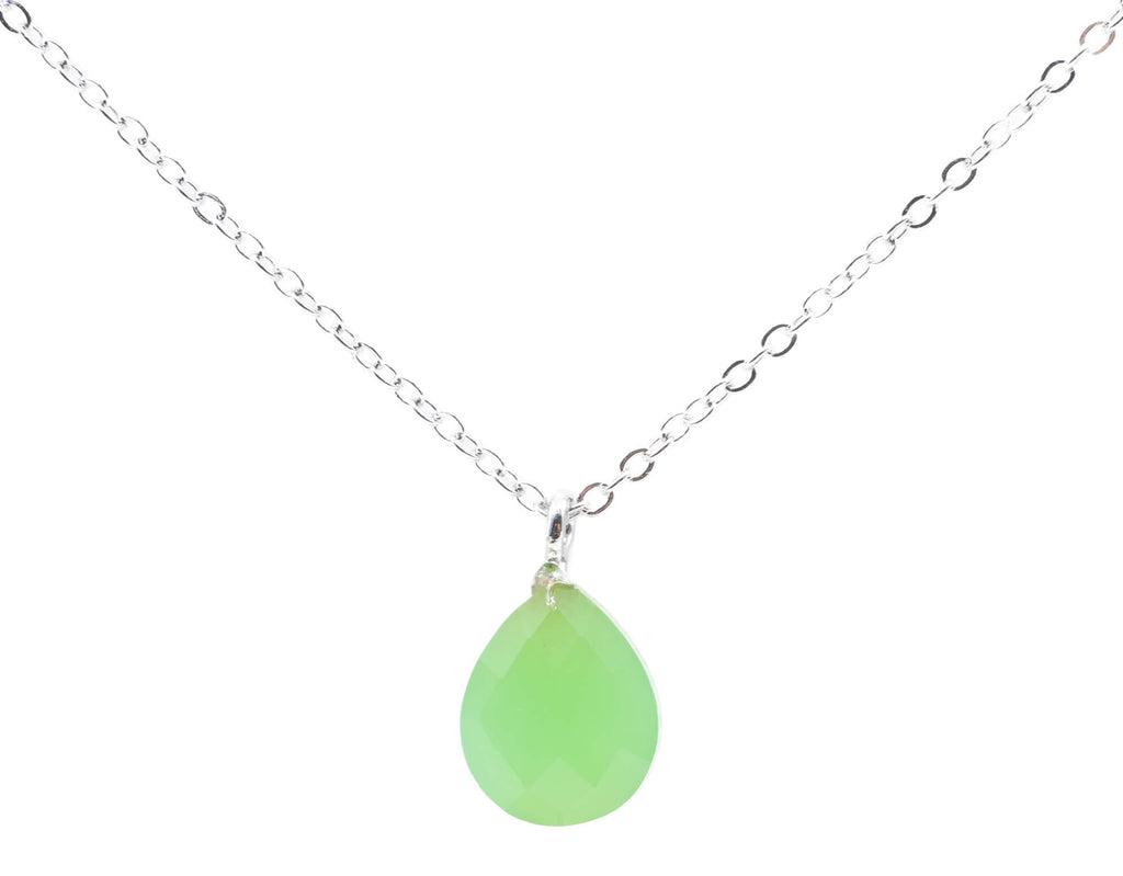 Collier Argent 925 Jade Verte Goutte