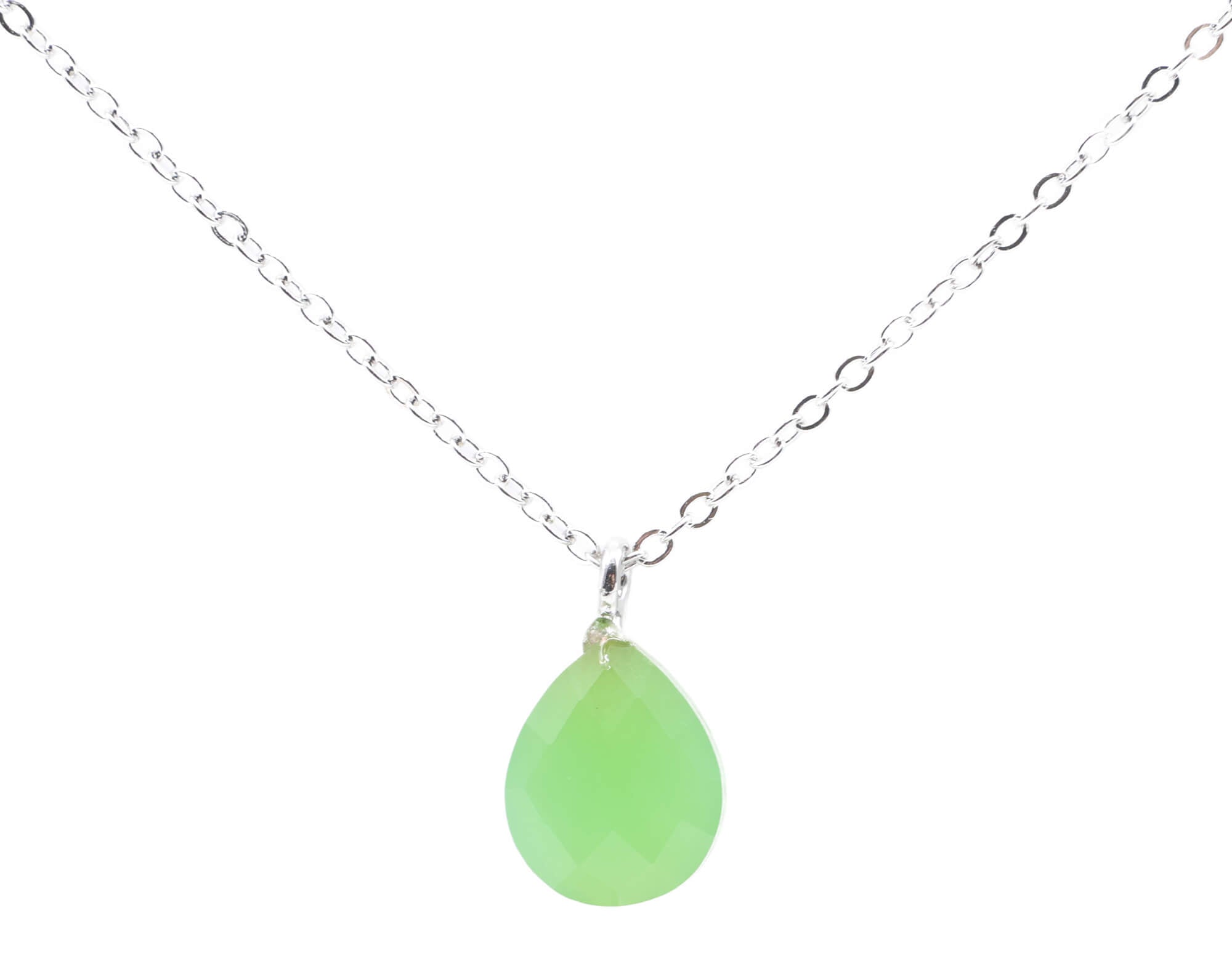 Collier Argent 925 Jade Verte Goutte