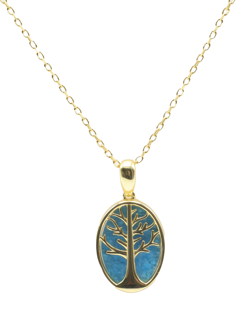 Collier Argent 925 Apatite & Arbre de Vie - Plaquage Or