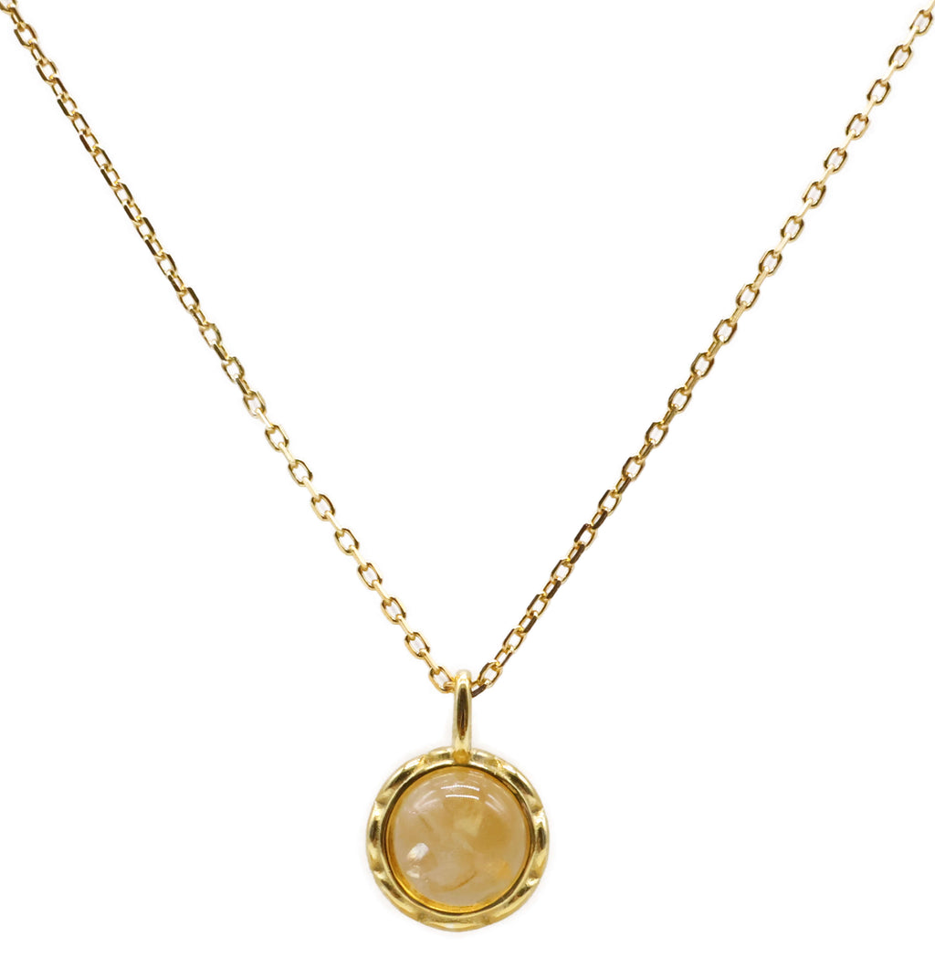 Collier Argent 925 Citrine Naturelle Ronde - Plaquage Or