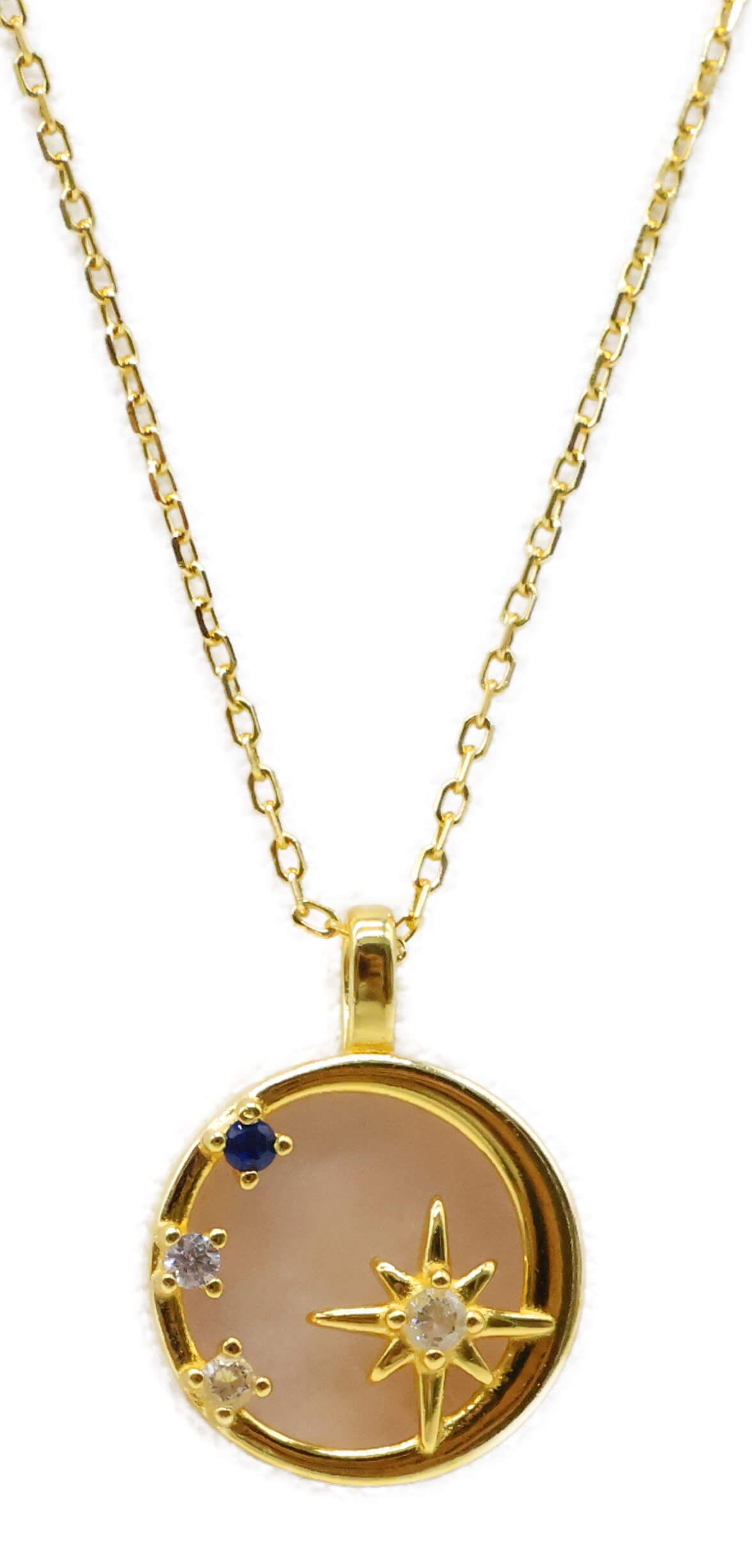 Collier Argent 925 Quartz Rose & Etoiles - Plaquage Or