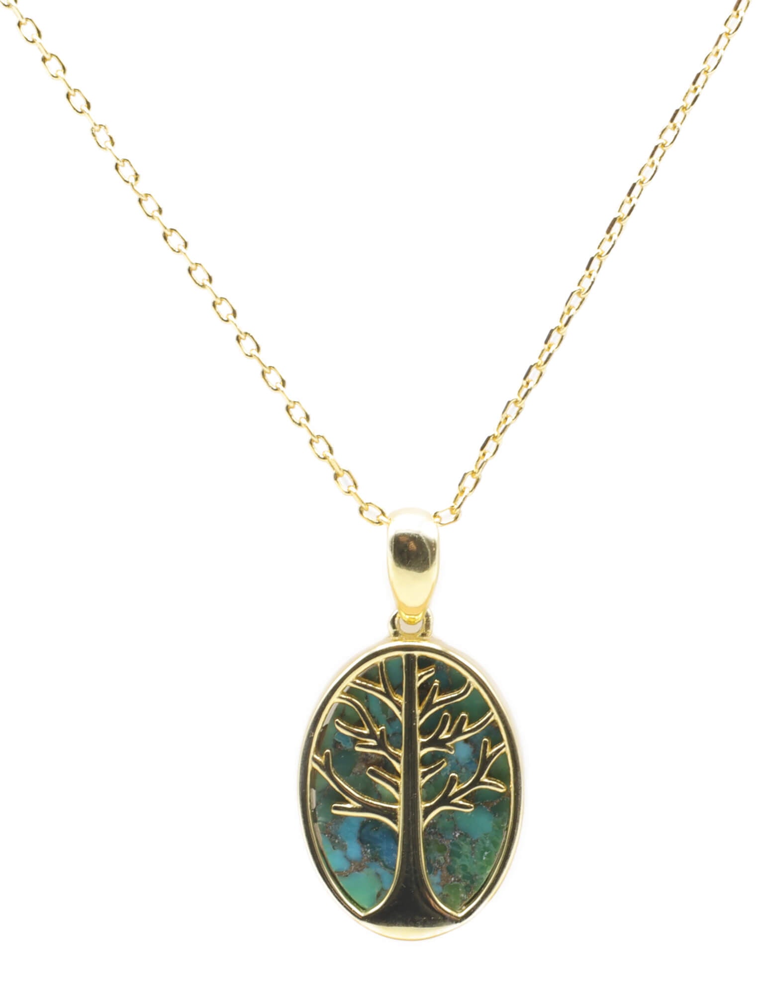 Collier Argent 925 Turquoise & Arbre de Vie - Plaquage Or