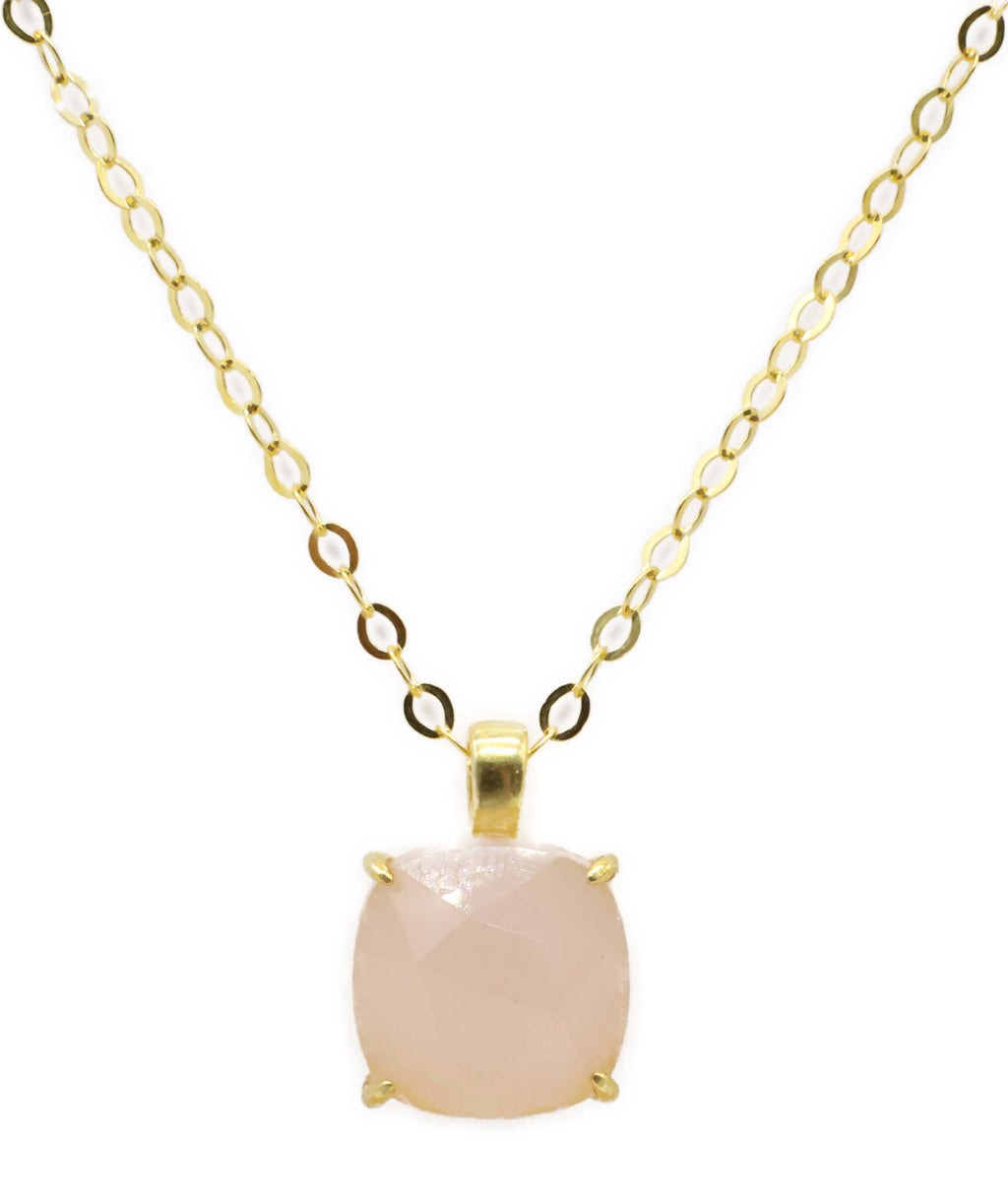 Collier Argent 925 Quartz Rose Carré - Plaquage Or