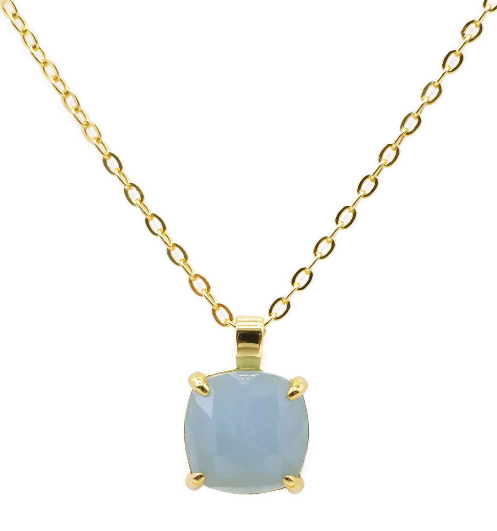 Collier Argent 925 Aigue Marine Carrée - Plaquage Or