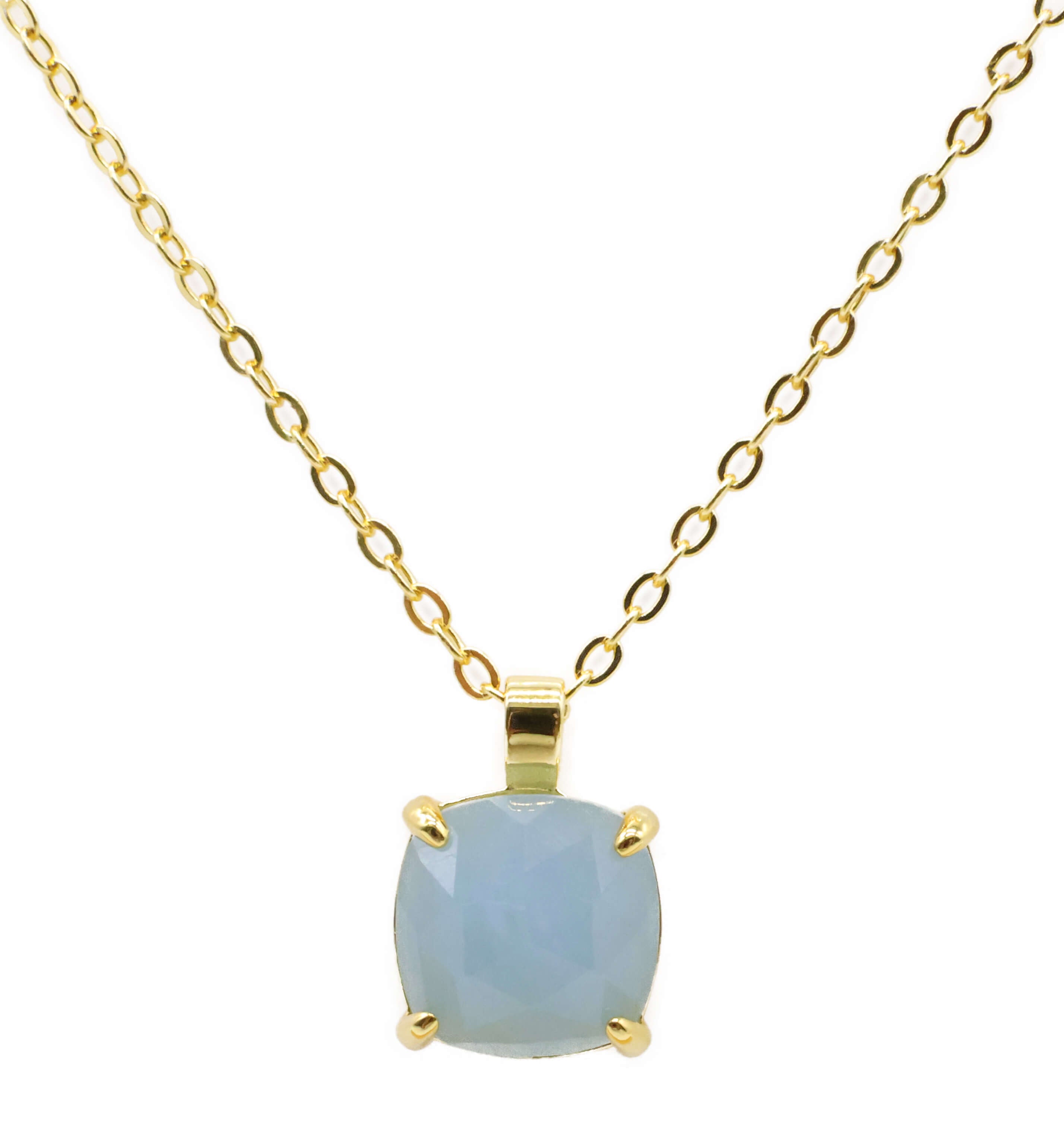 Collier Argent 925 Aigue Marine Carrée - Plaquage Or