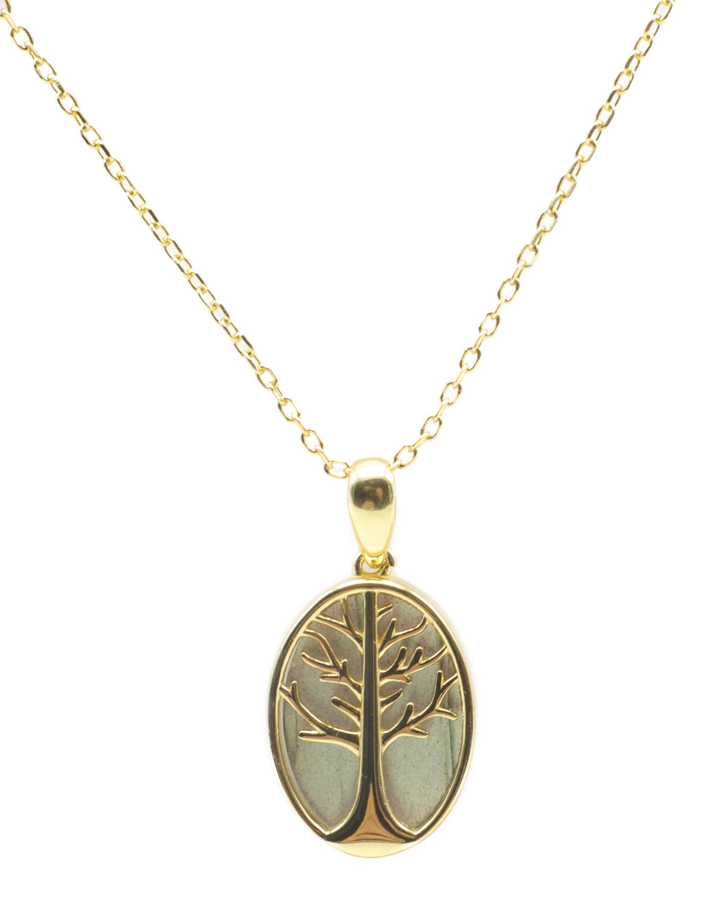 Collier Argent 925 Labradorite & Arbre de Vie - Plaquage Or