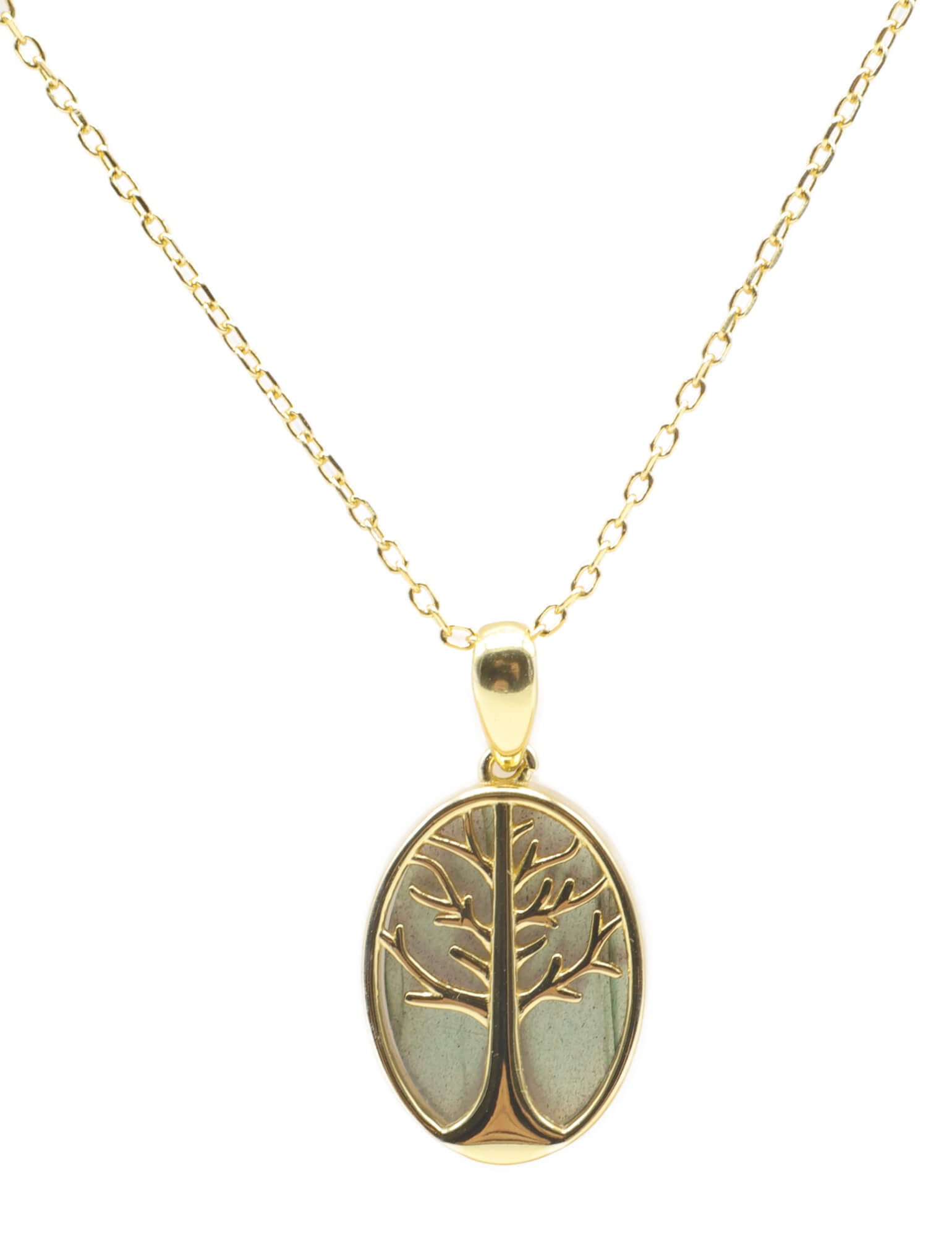 Collier Argent 925 Labradorite & Arbre de Vie - Plaquage Or