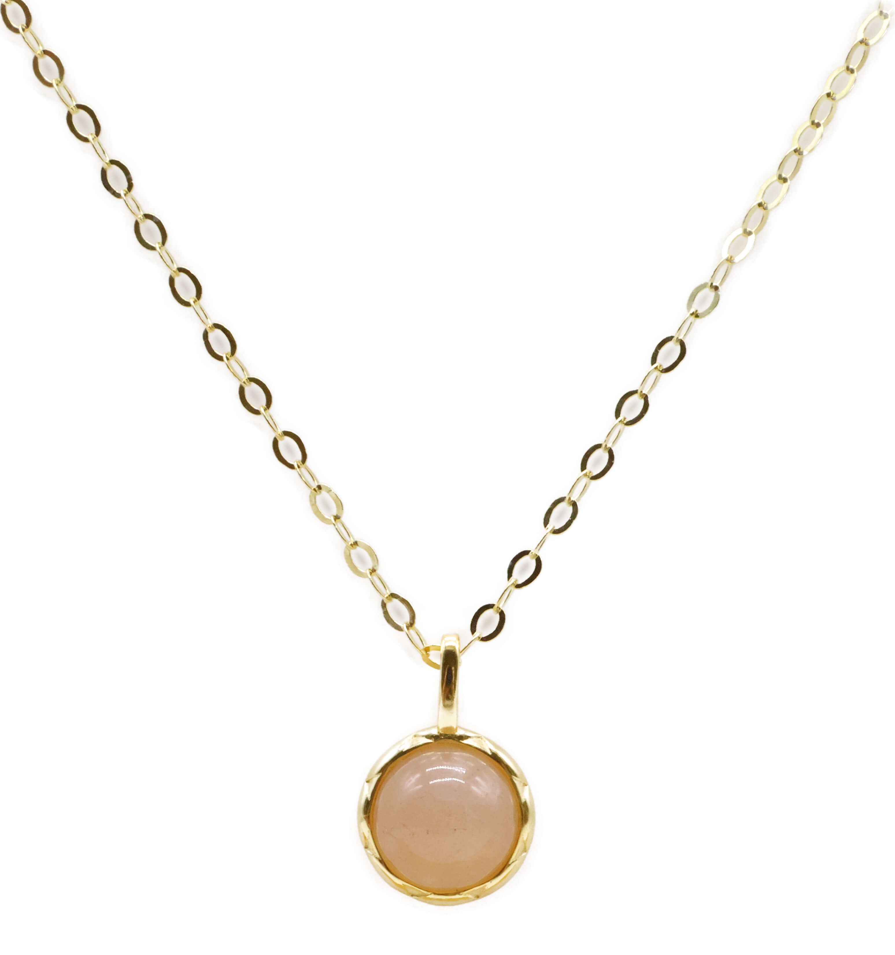 Collier Argent 925 Pierre de Soleil Ronde - Plaquage Or