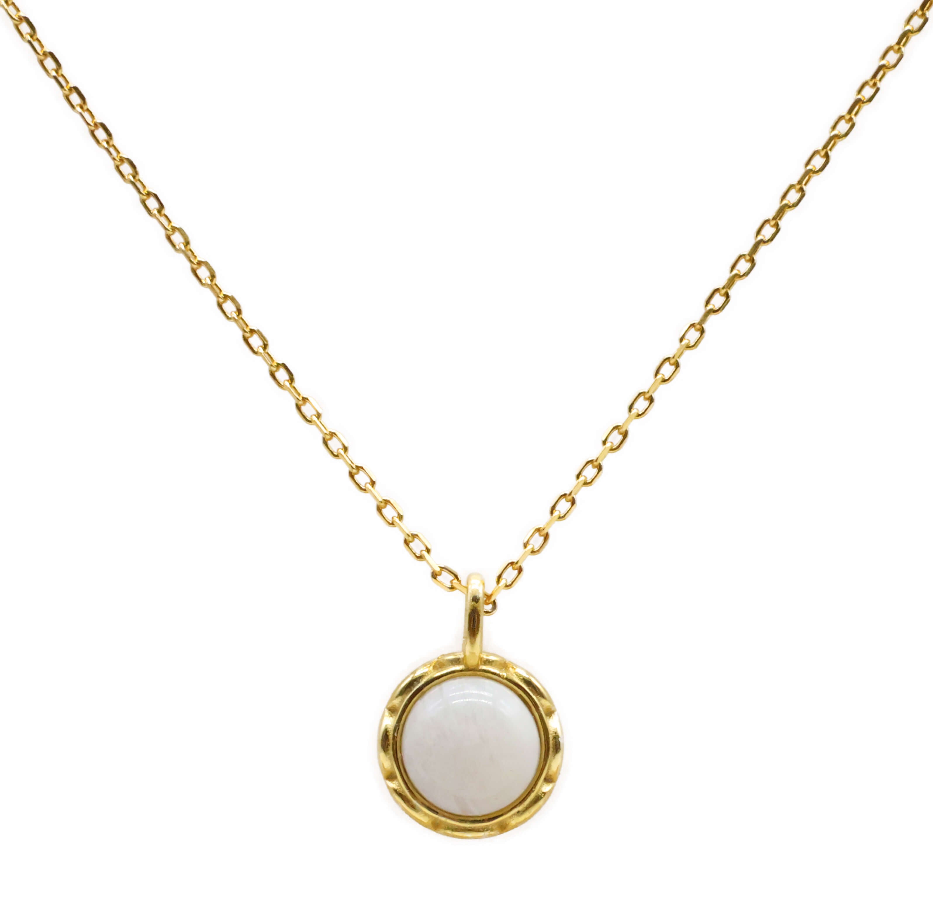 Collier Argent 925 Pierre de Lune Ronde - Plaquage Or