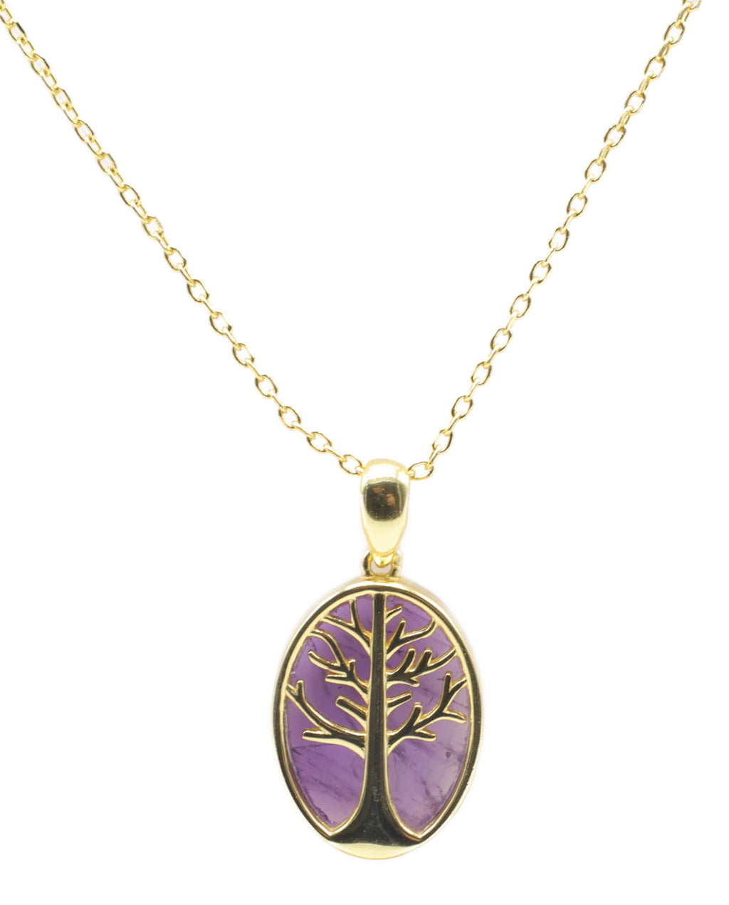 Collier Argent 925 Améthyste & Arbre de Vie - Plaquage Or