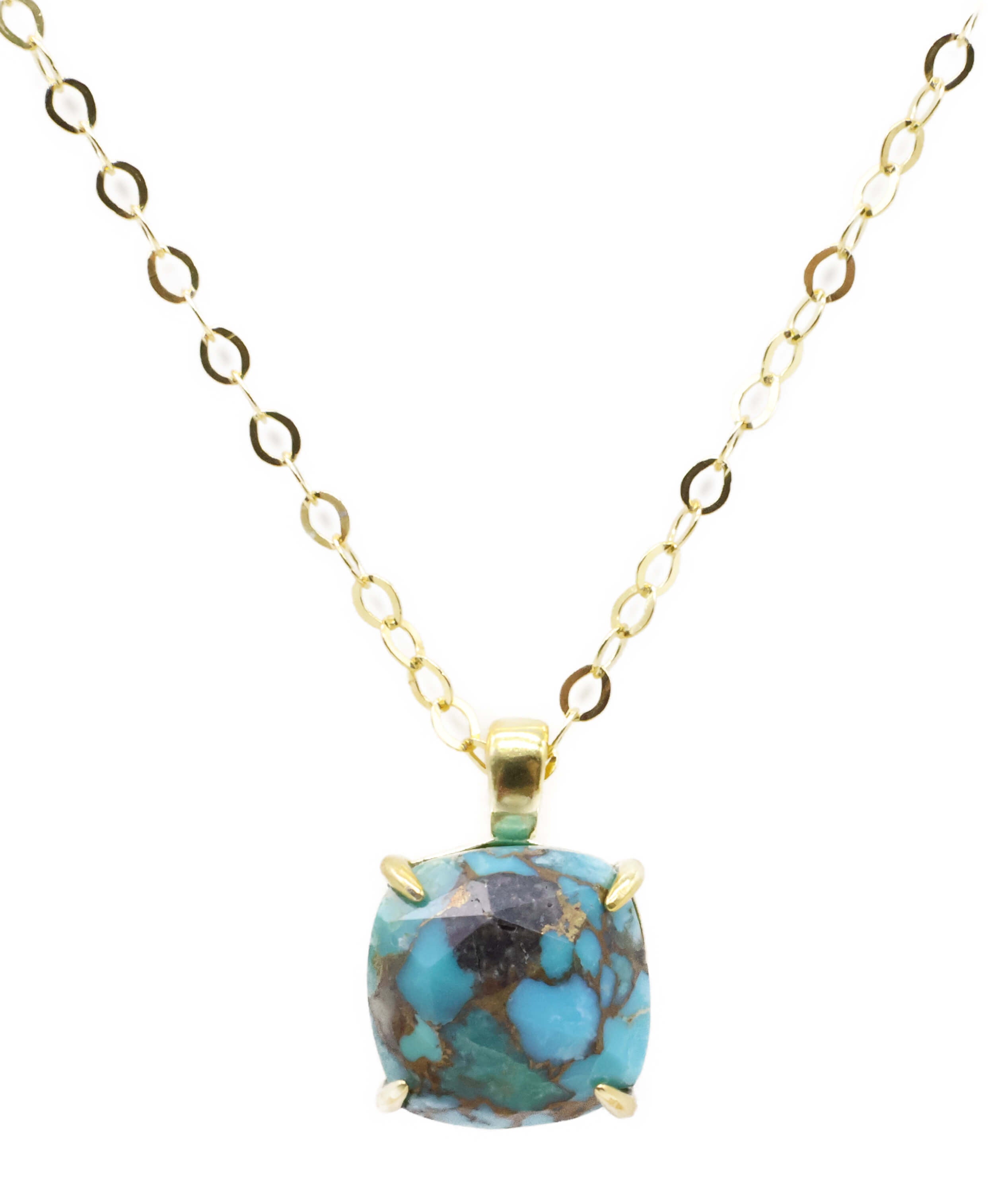 Collier Argent 925 Turquoise Carrée - Plaquage Or