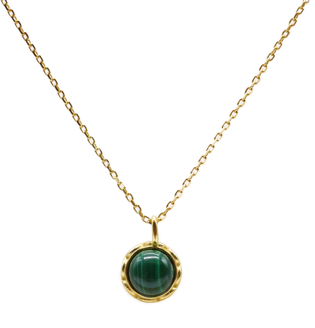 Collier Argent 925 Malachite Ronde - Plaquage Or