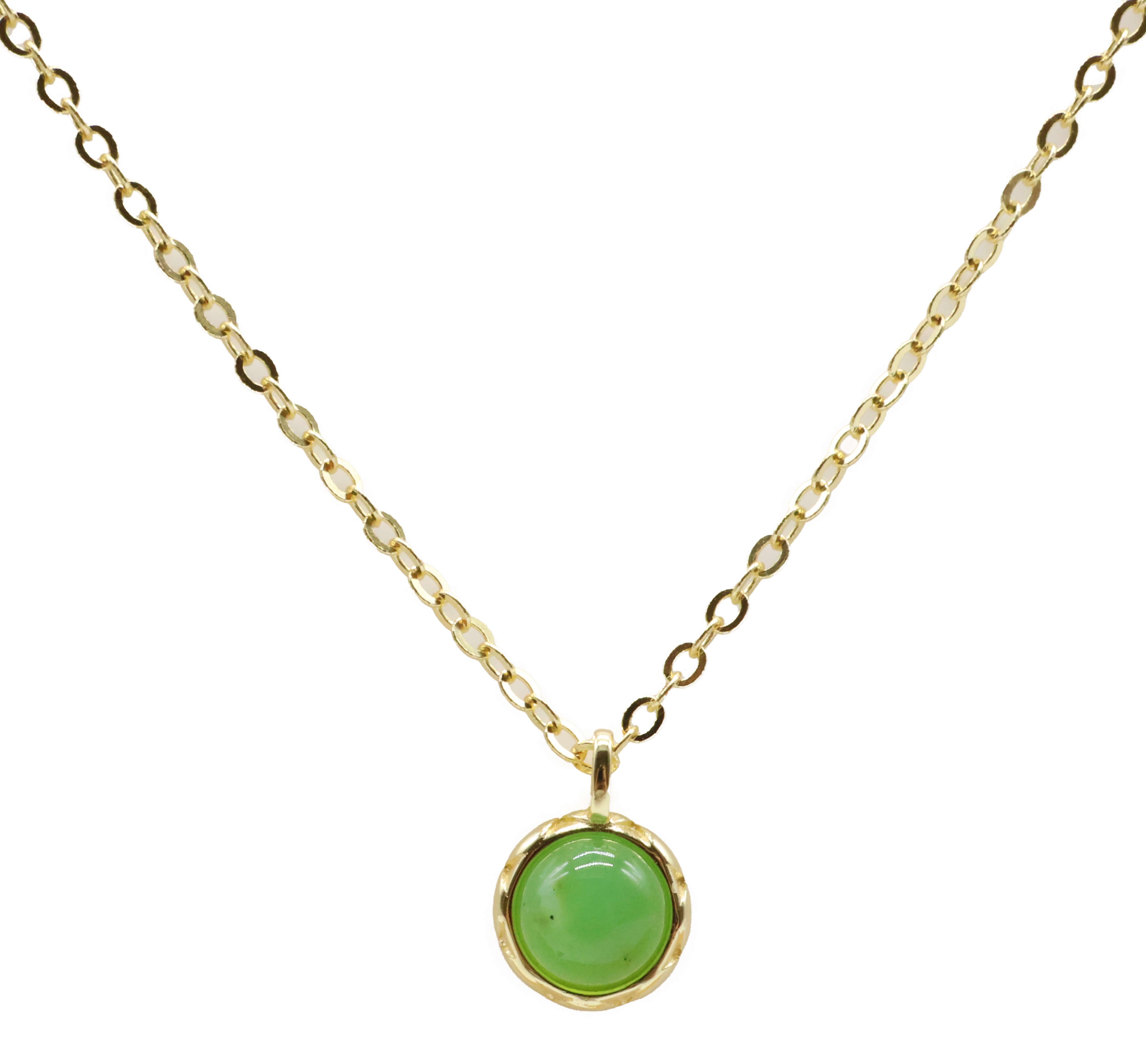 Collier Argent 925 Jade Verte Ronde - Plaquage Or