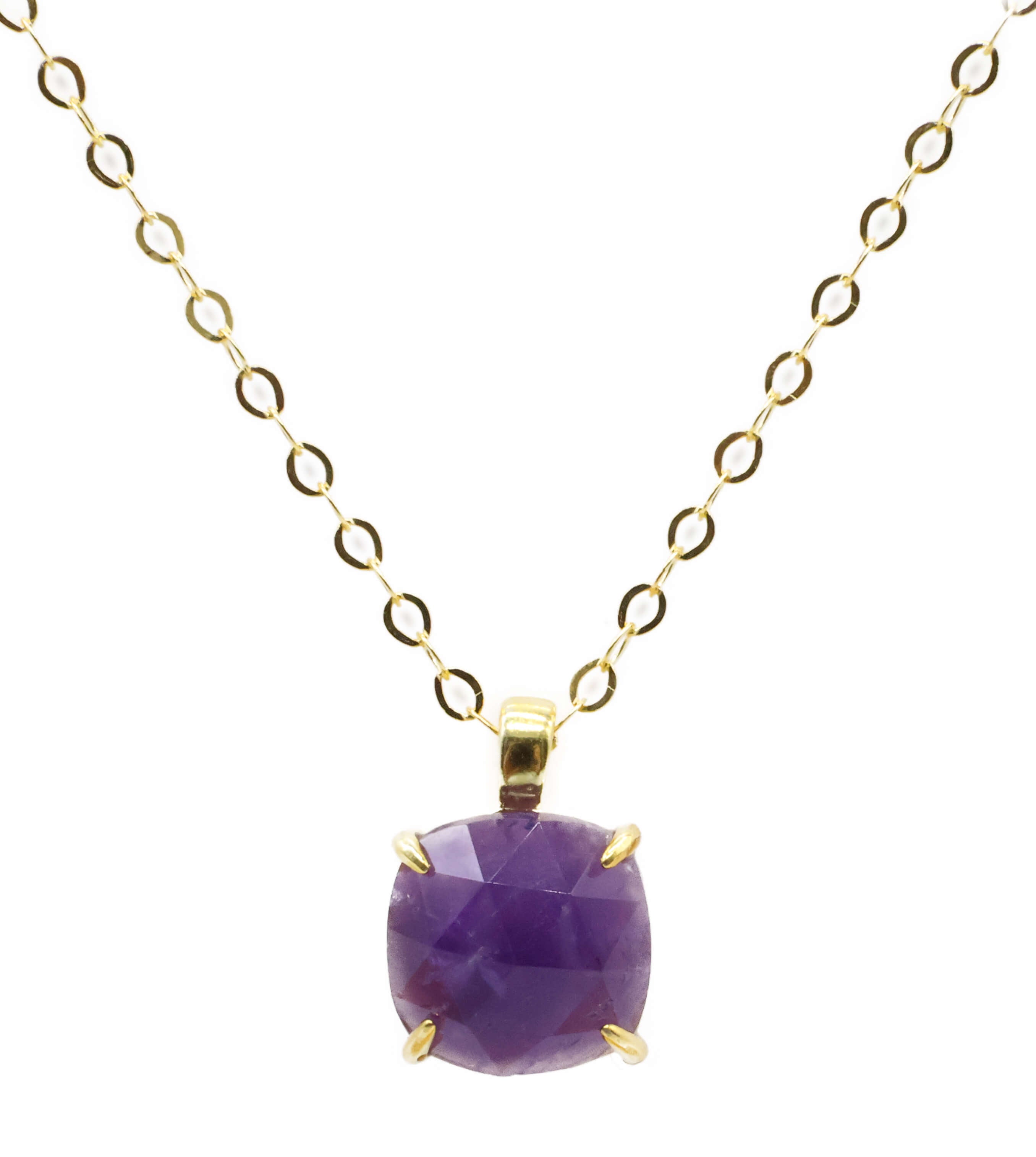 Collier Argent 925 Améthyste Carrée - Plaquage Or