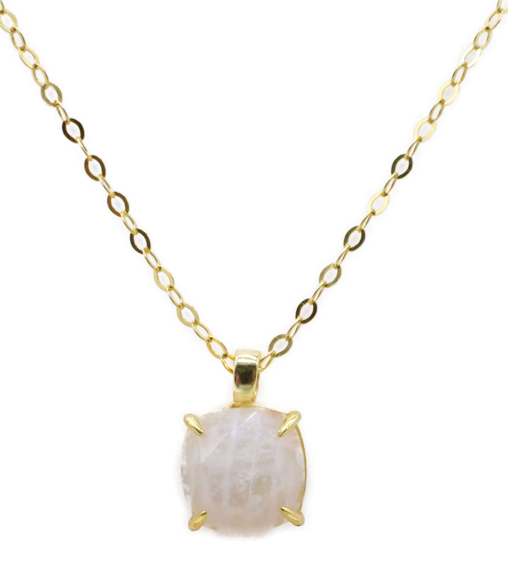 Collier Argent 925 Pierre de Lune Carrée - Plaquage Or