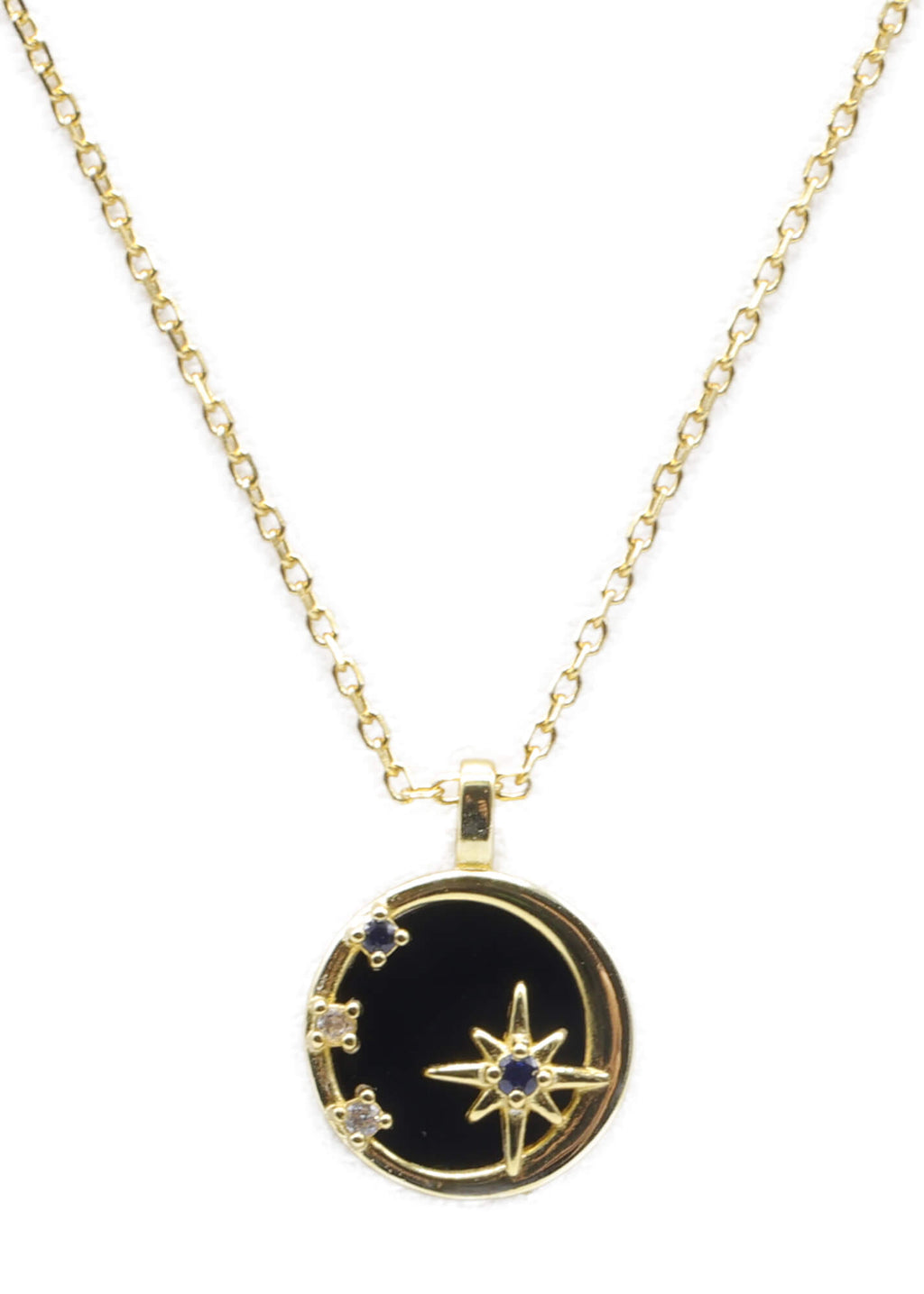 Collier Argent 925 Onyx & Etoiles - Plaquage Or