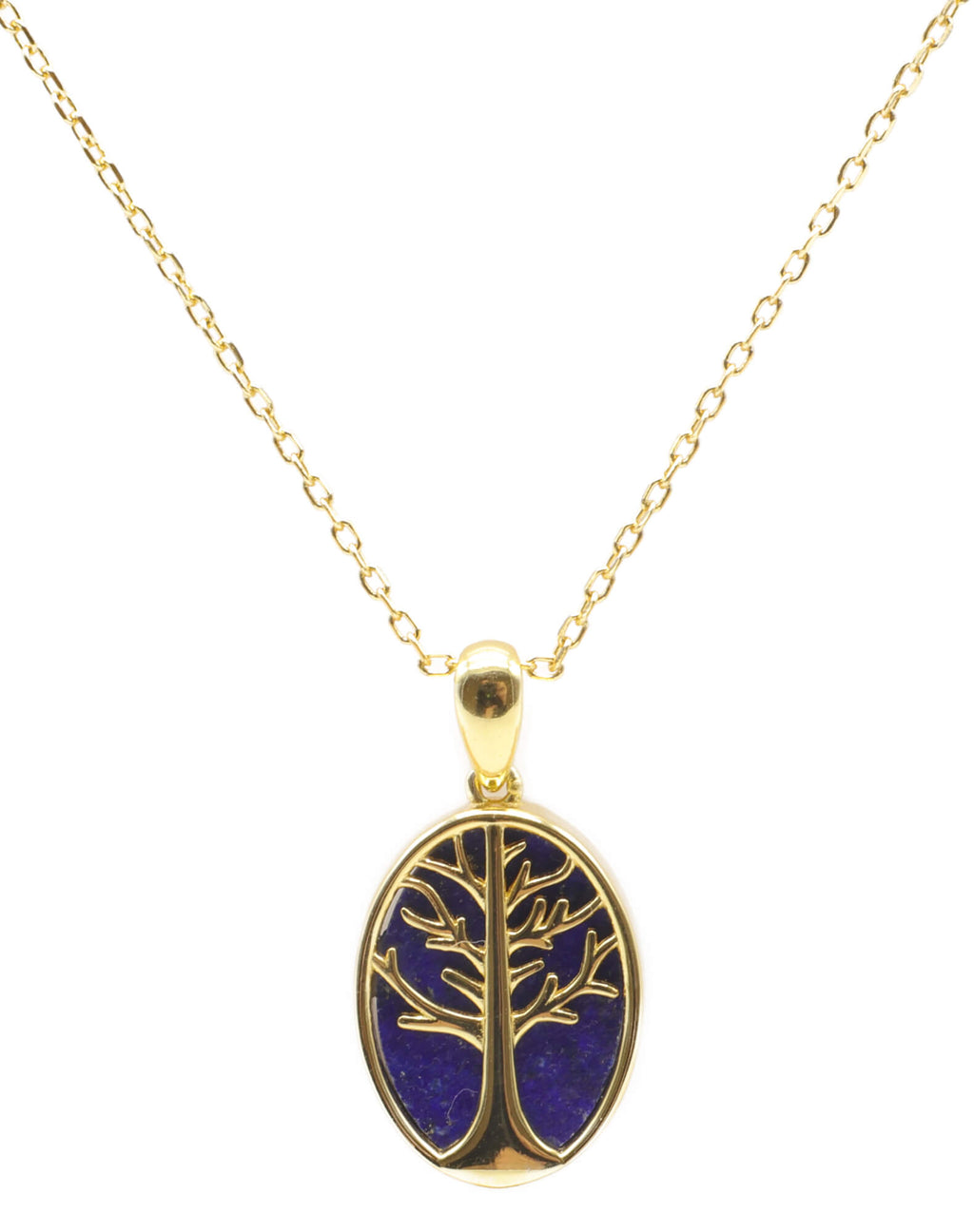 Collier Argent 925 Lapis Lazuli & Arbre de Vie - Plaquage Or