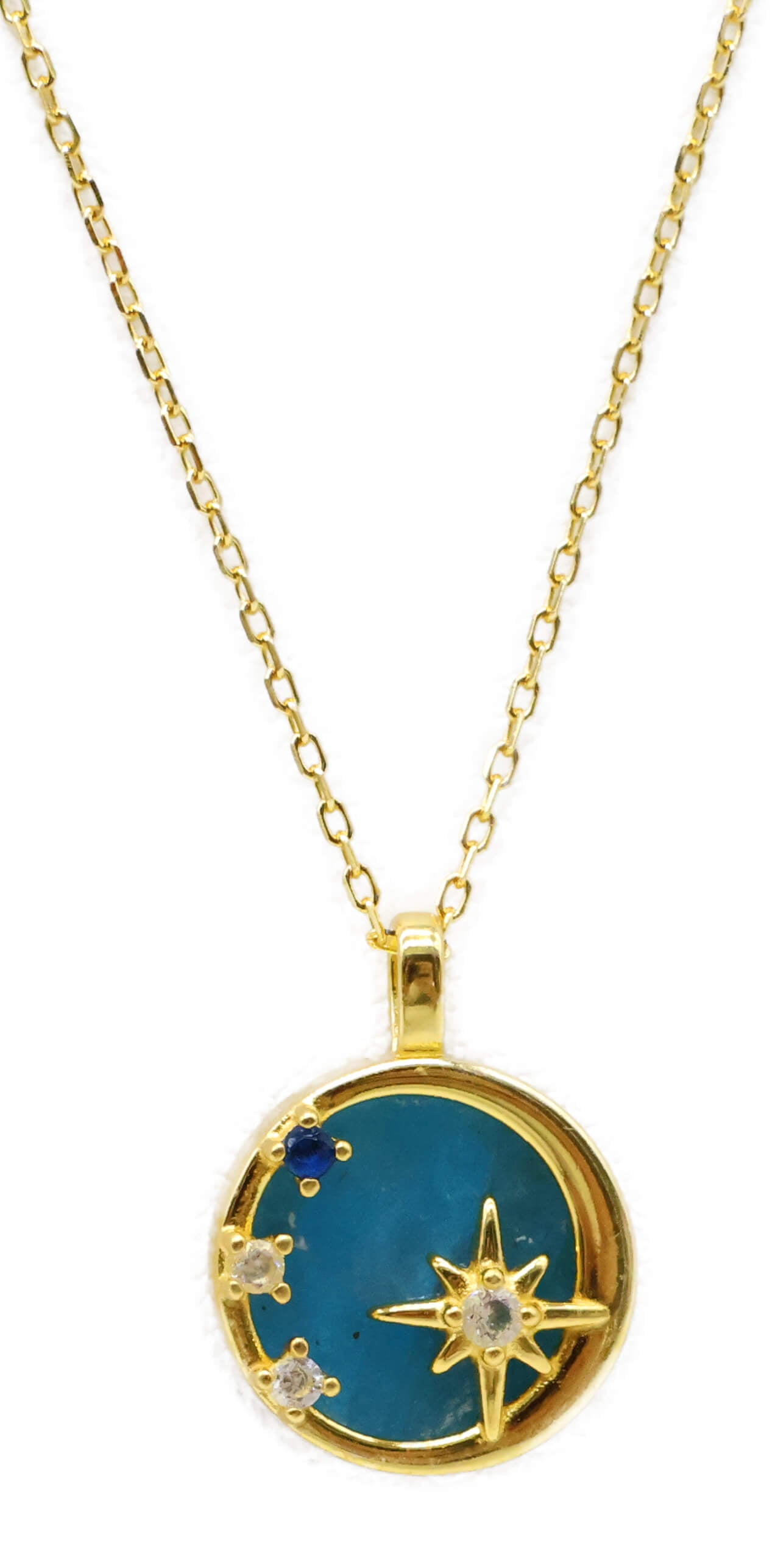 Collier Argent 925 Apatite & Etoiles - Plaquage Or