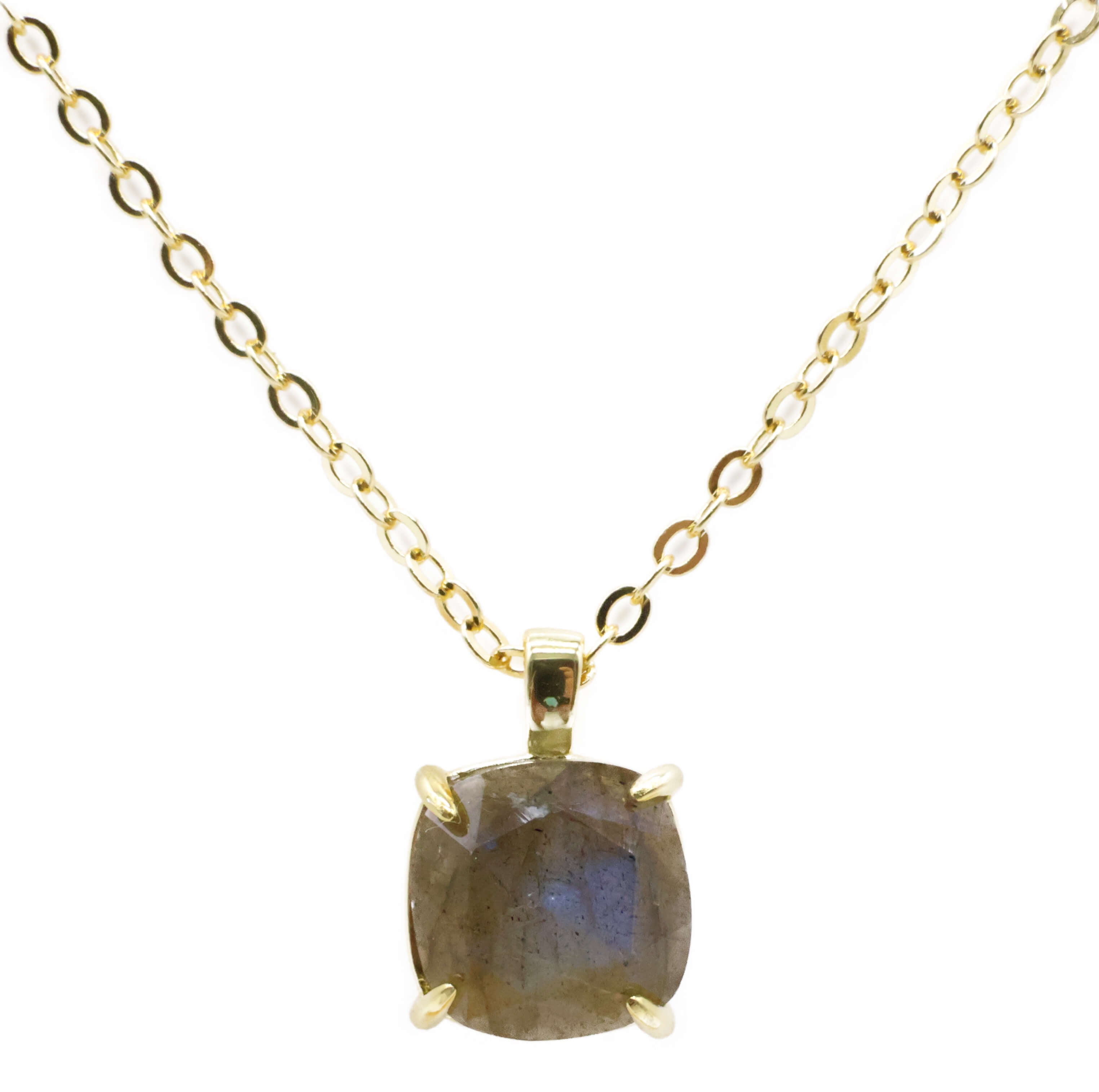 Collier Argent 925 Labradorite Carrée - Plaquage Or