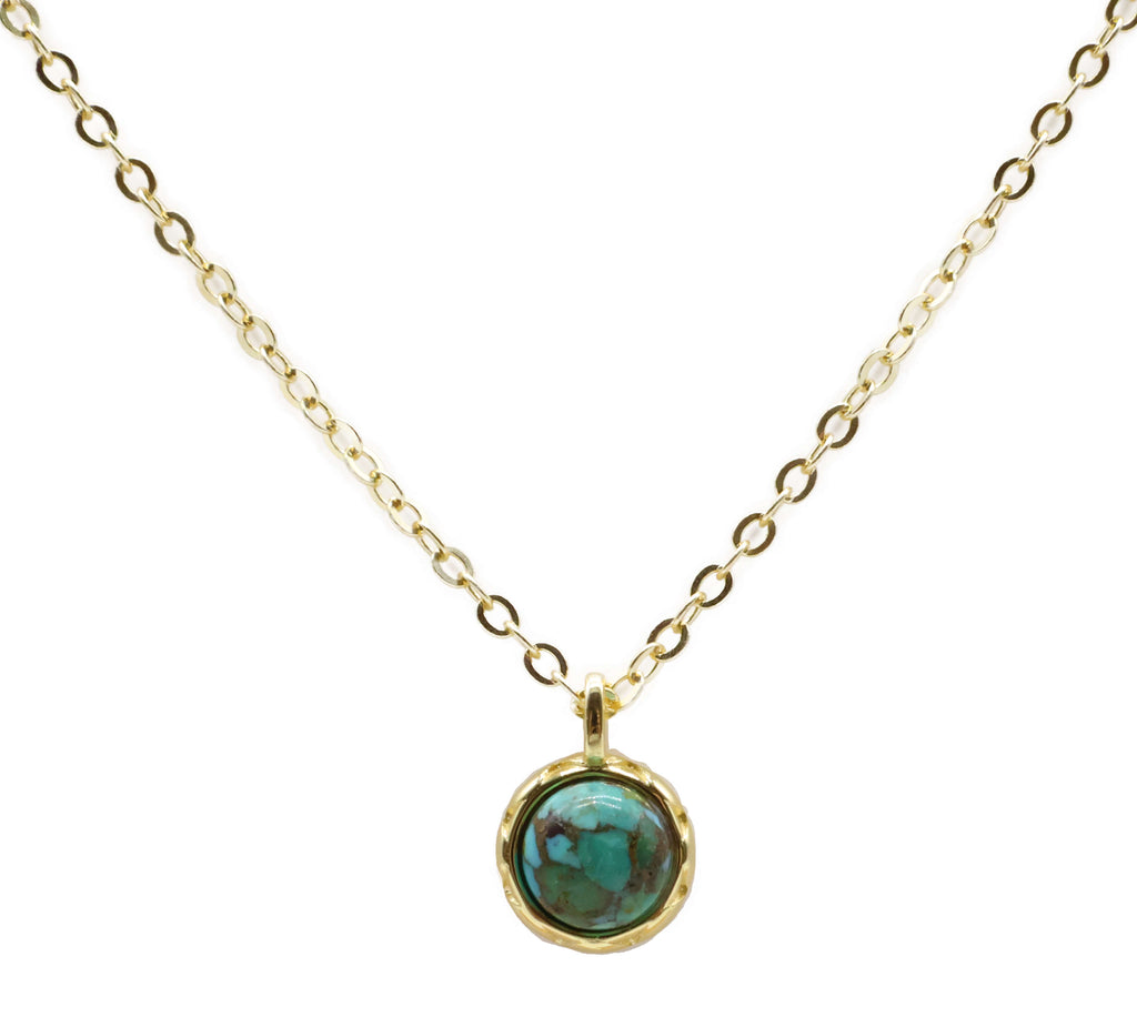 Collier Argent 925 Turquoise Ronde - Plaquage Or