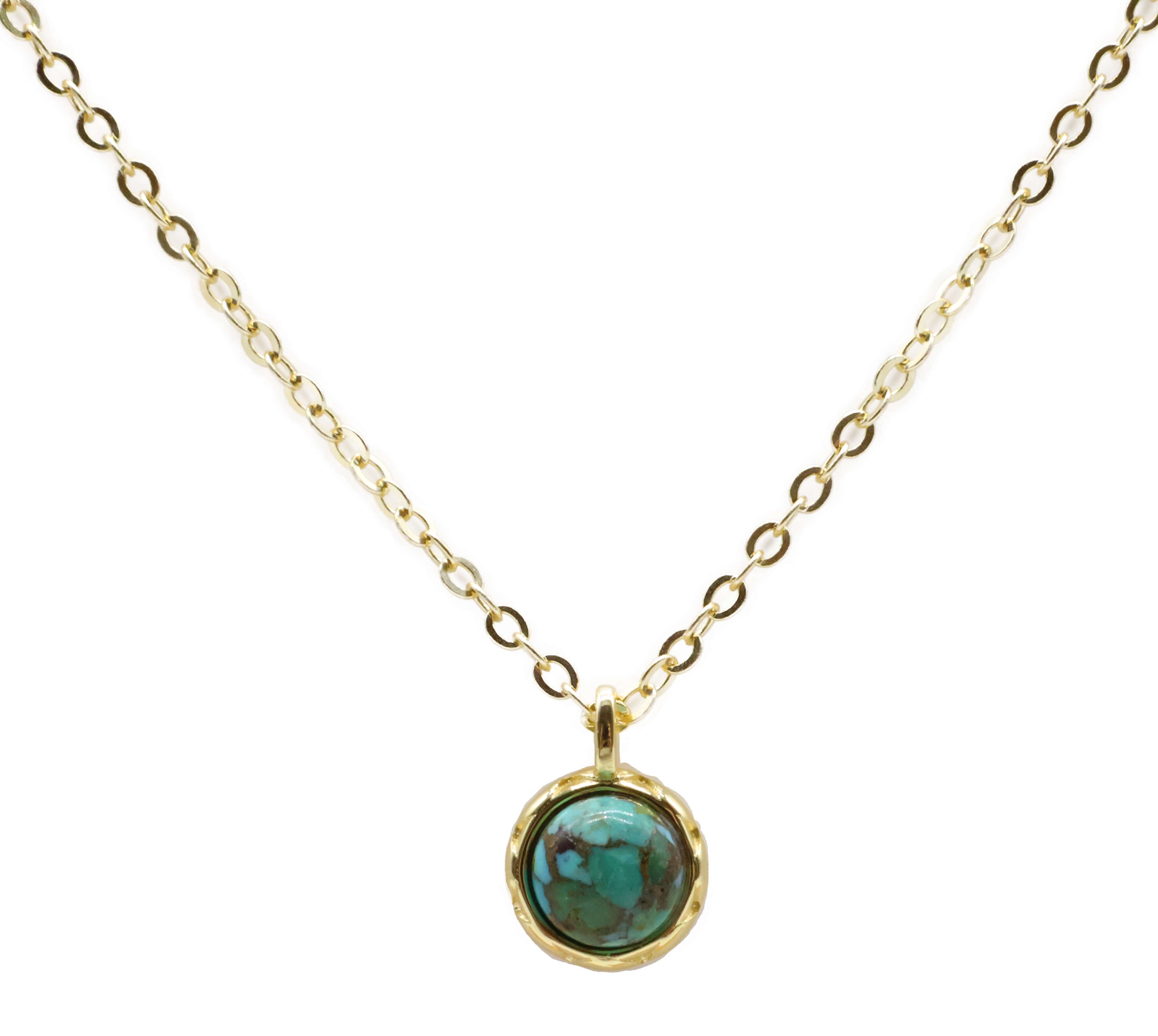 Collier Argent 925 Turquoise Ronde - Plaquage Or