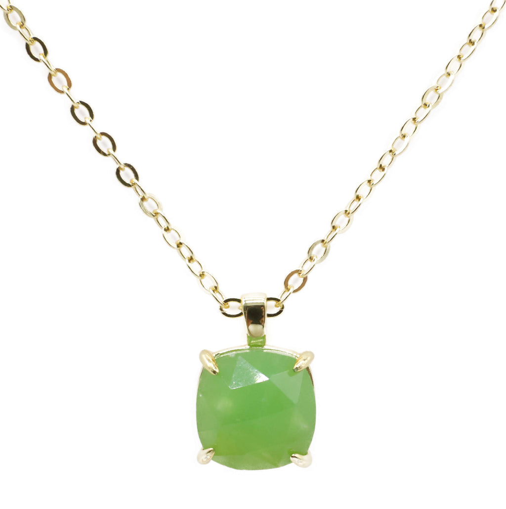 Collier Argent 925 Jade Verte Carrée - Plaquage Or