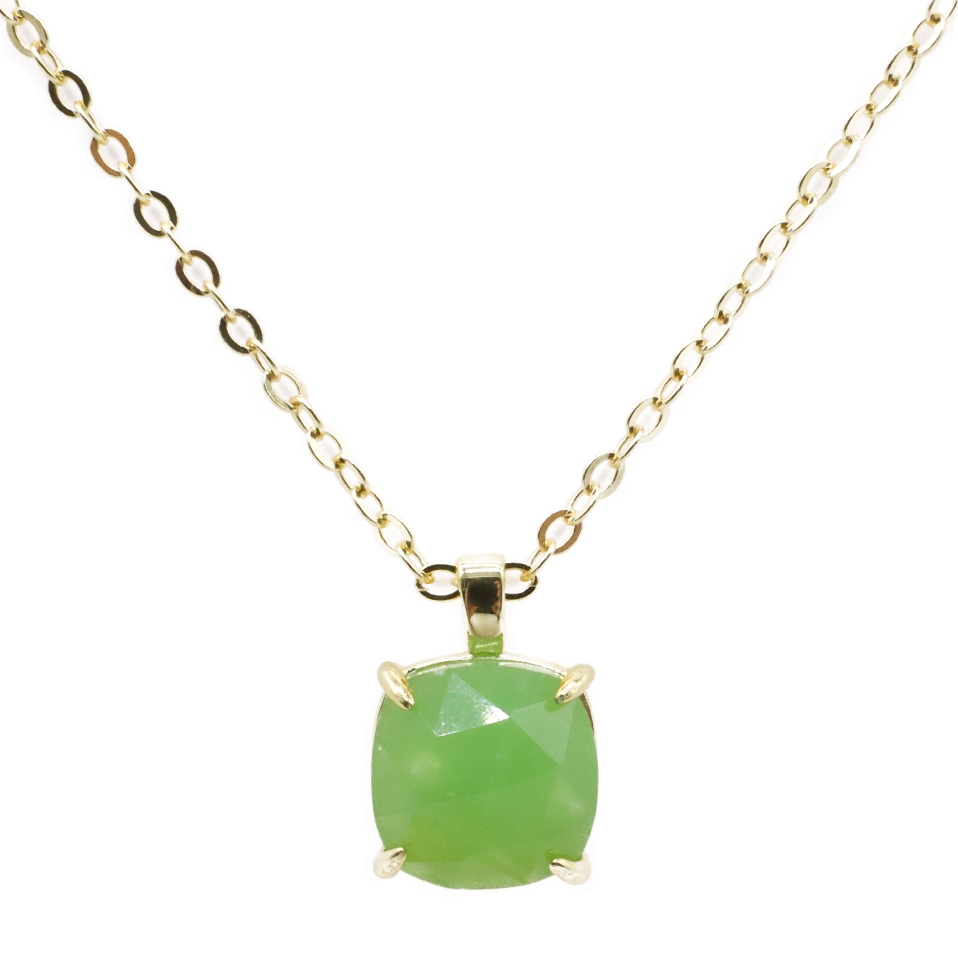 Collier Argent 925 Jade Verte Carrée - Plaquage Or