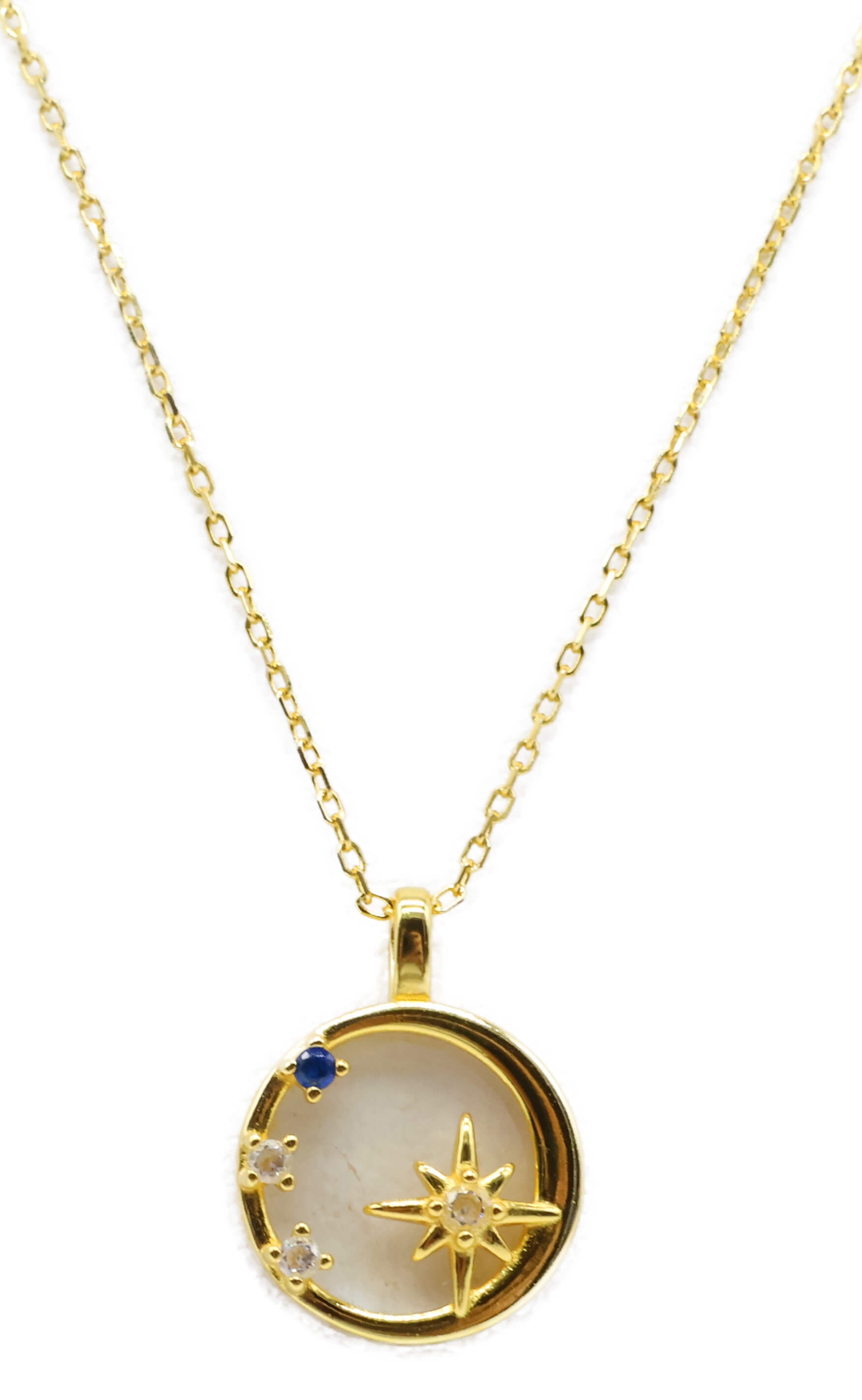 Collier Argent 925 Pierre de Lune & Etoiles - Plaquage Or