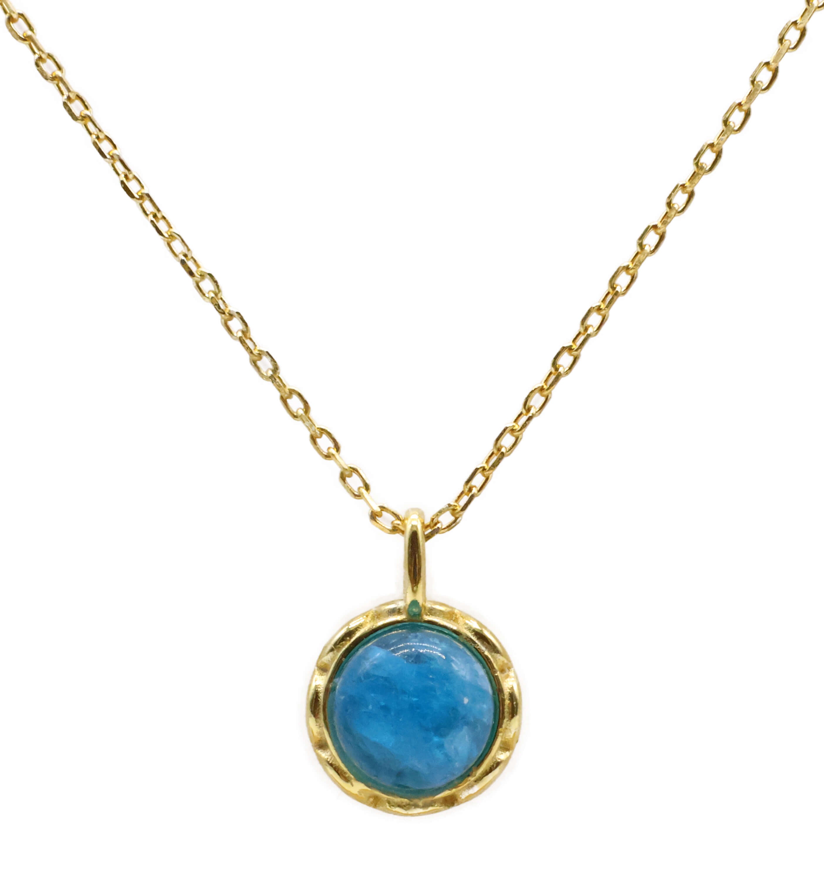 Collier Argent 925 Apatite Ronde - Plaqué Or