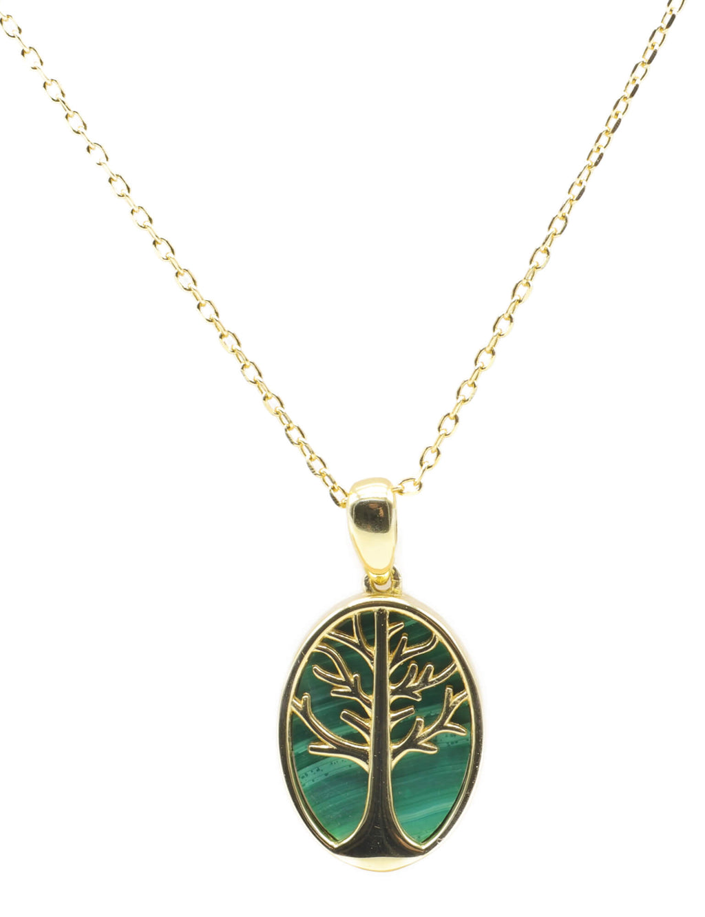 Collier Argent 925 Malachite & Arbre de Vie - Plaquage Or