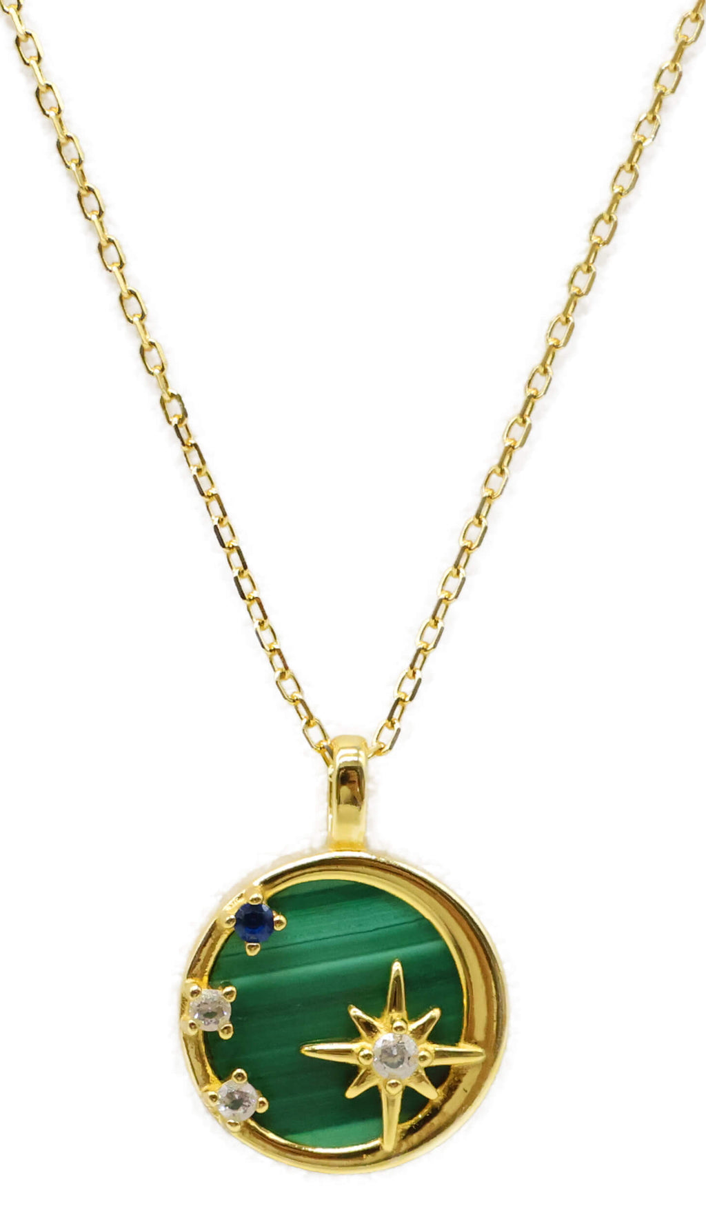 Collier Argent 925 Malachite & Etoiles - Plaquage Or